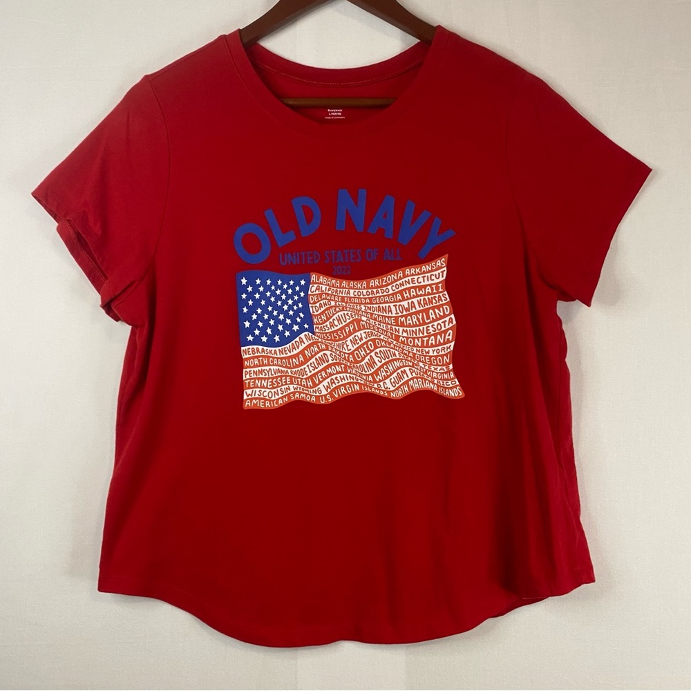 OLD NAVY Fourth of July 2022 Flag Short Sleeve Tee Shirt Size Large Petite
